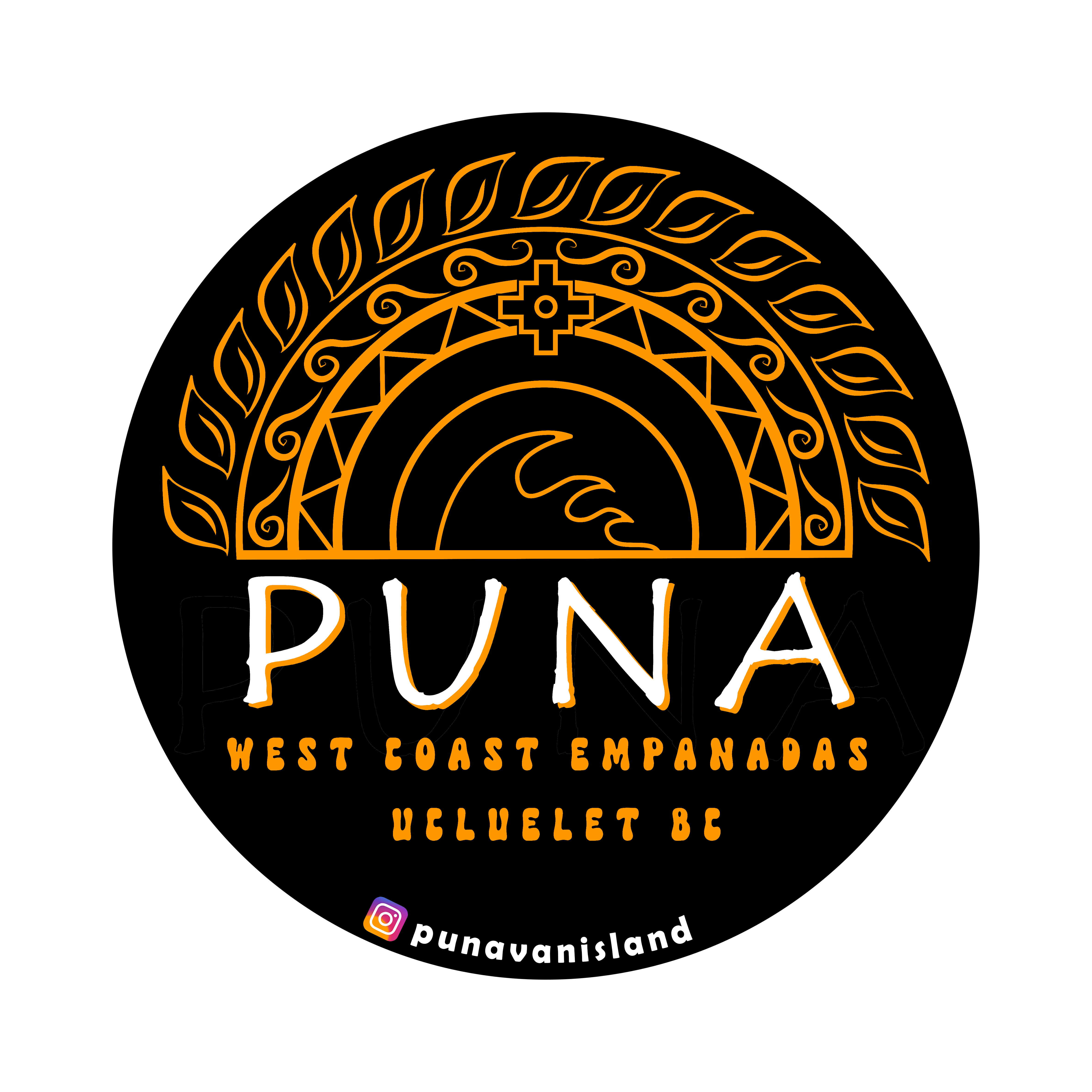 PUNA West Coast Empanadas — José’s orange and black wave and Andean sun emblem